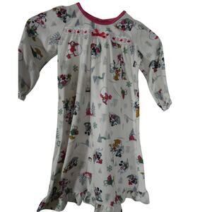 Disney Girls 3T Nightgown Minnie Mickey Pluto Donald Sledding Winter